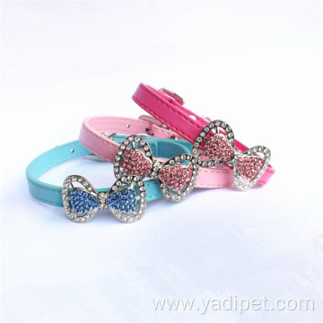 Best Sell PU leather luxury bowknot dog collar